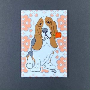 Tricolor Basset Hound Rose Magnet, Handmade Valentine's Day Dog Gifts and Decor